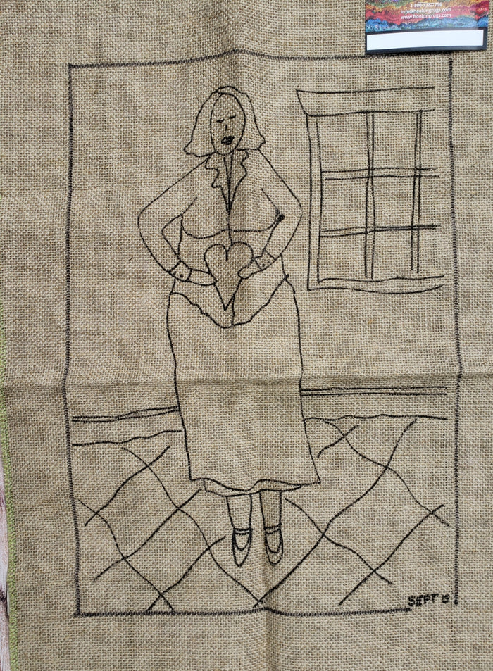 WOMAN & HEART -  Rug Hooking Pattern on Linen - Deanne Fitzpatrick -07-3-16